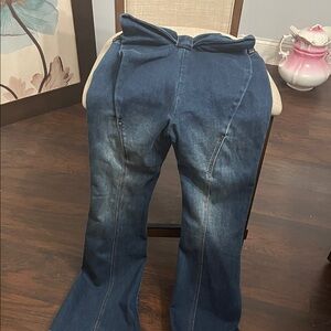 Stylish Blue Women's Jeans with denim bow on the back